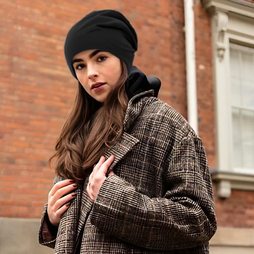 New Solid Color Slouchy Beanie Hip-Hop Lightweight Running Cap Elastic Soft Cotton Stacking Bonnet Unisex Men Women