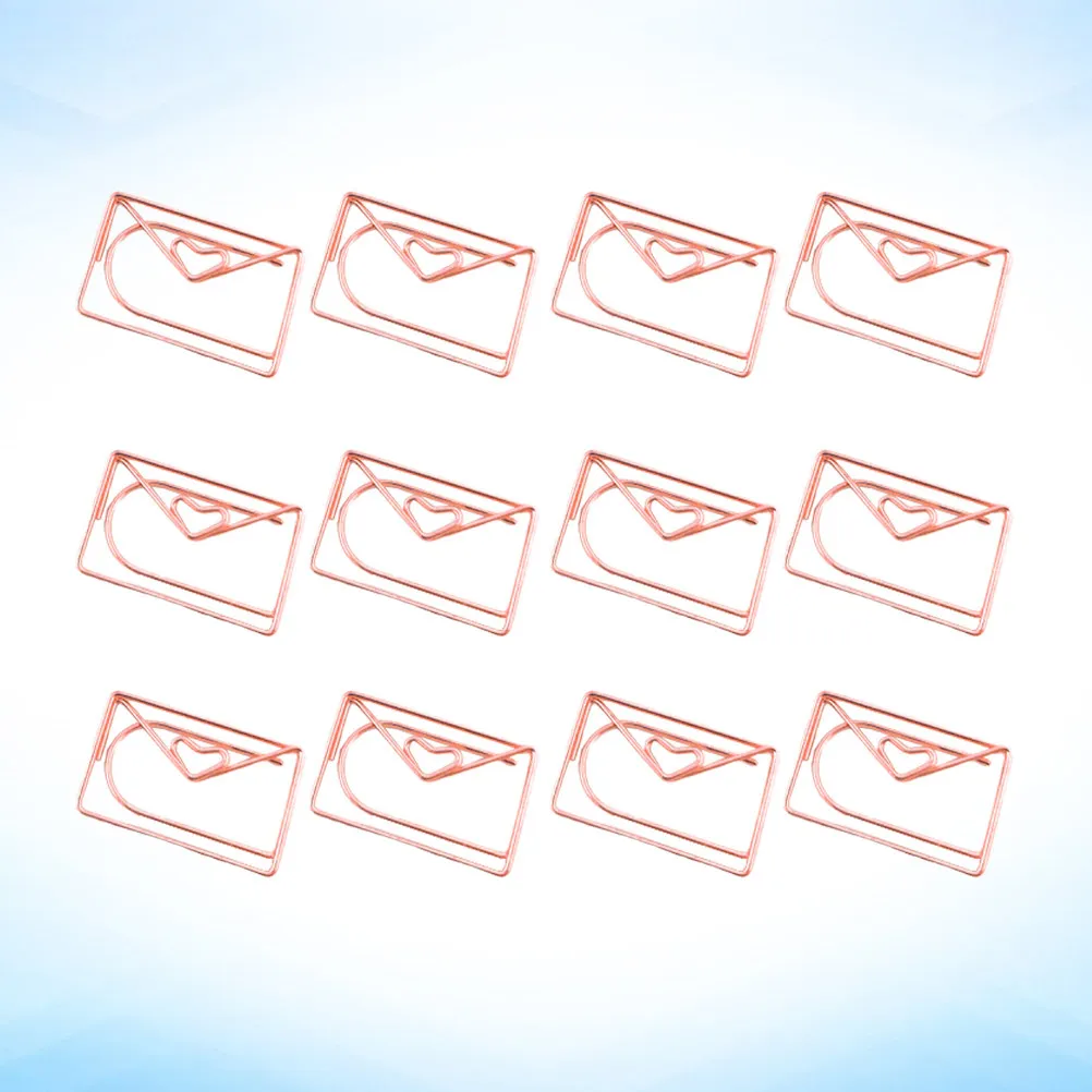 

12Pcs Stylish Rose Gold Paper Clips Metal Envelope Clamps Creative Bookmark Clip Office School Home Document Holder Supplies