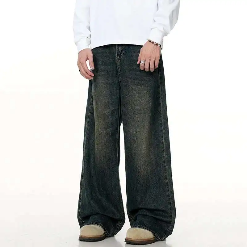 Stil Männer Amerikanische Jeans Gewaschen Abgenutzt Lose Fit Breite Bein Männliche Denim Hosen Sommer Neue Stilvolle Vintage Hosen KXD1