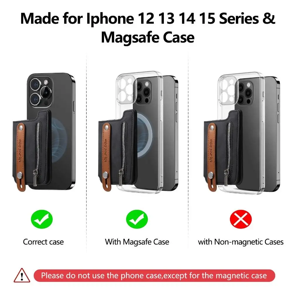 حقيبة بطاقات الهاتف المغناطيسية الجديدة من جلد البولي يوريثان مع حزام معصم محفظة Magsafe تحديد الهوية بموجات الراديو وحامل بطاقات هاتف قابل للطي