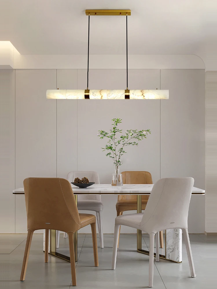Elevate Your Dinning Room With Our Marble Cylinder Led Pendant Light Dimming Function White Linear Alabaster Gold Silver