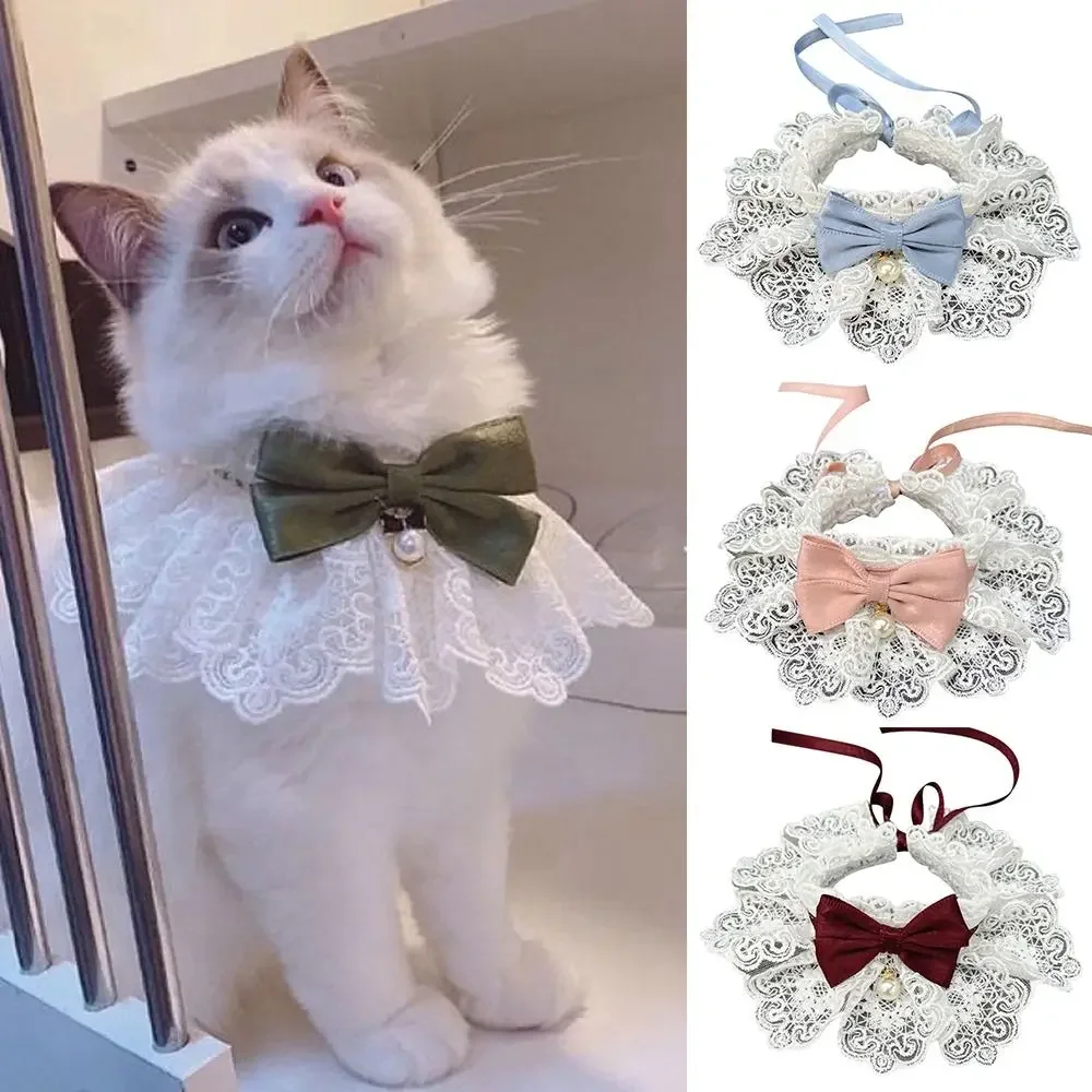 

Lace Bowknot Pearl Collar Cat Dog Neckerchief Pet Cats Kitten Dog Puppy String Bib Necklace Necktie Neck Strap Scarf Accessories