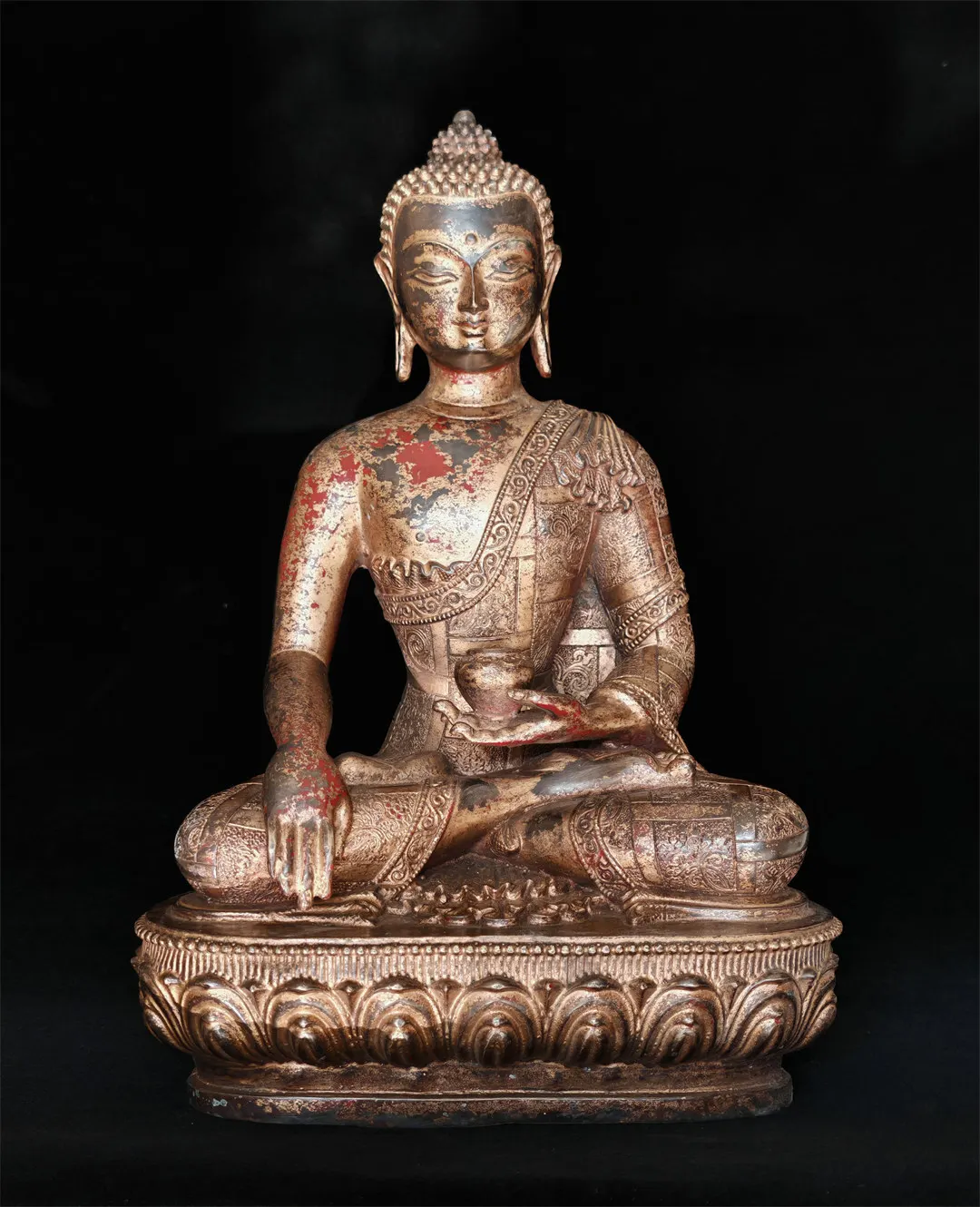 

12inch Antique Buddha Statue Sakyamuni India ancient Old bronze Gilt blessed