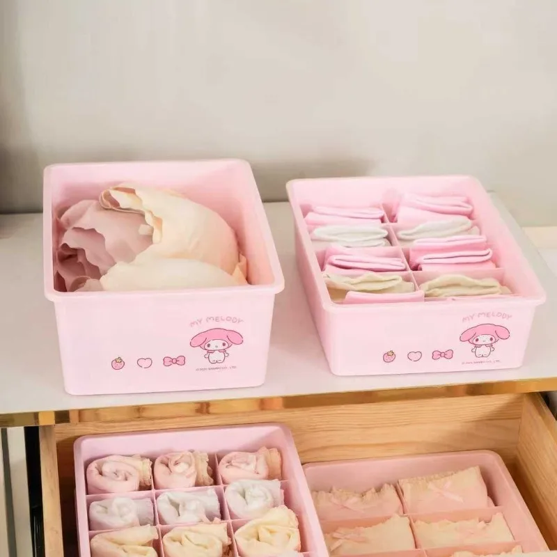 Sanrio My Melody Large Capacity Bra Panties Organizer HelloKitty Stackable Lid Grid Cartoon Dorm Essential Space Saver Toys - view 2