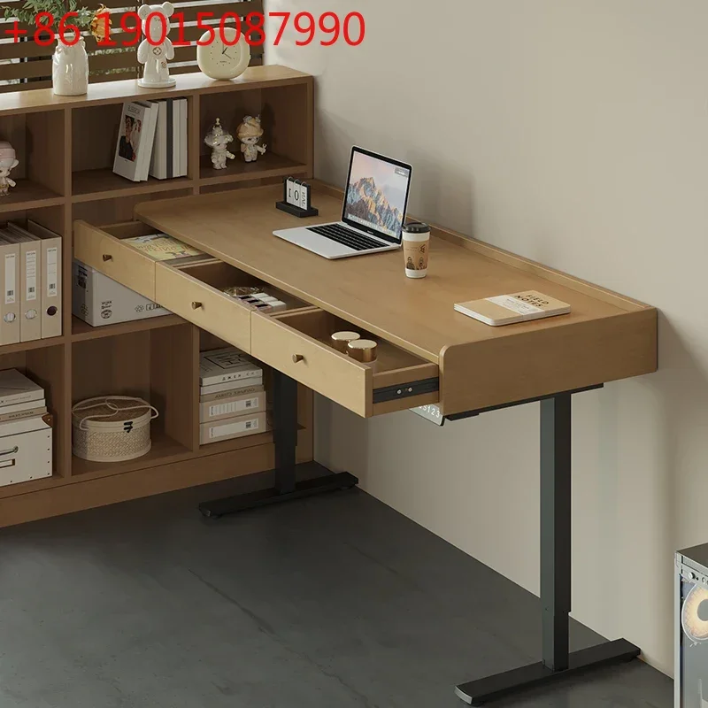 

Light luxury solid wood electric lifting table double lowering machine computer table study table household bedroom e-sports tab