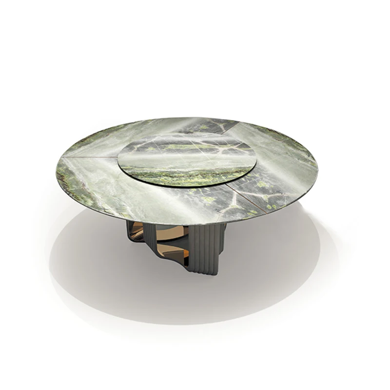 

Легкий роскошный круглый обеденный стол, мраморный обеденный стол из нержавеющей стали, стулья, бытовой обеденный стол