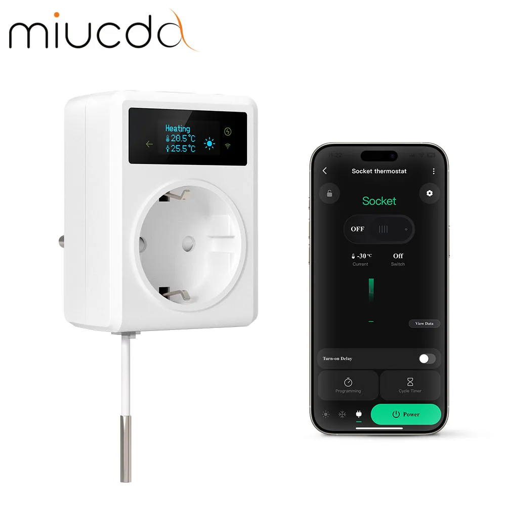 

MIUCDA Tuya Wi-Fi умный термостат розетка 16A розетка дистанционный регулятор температуры переключатель времени охлаждение отопление 3M NTC датчик