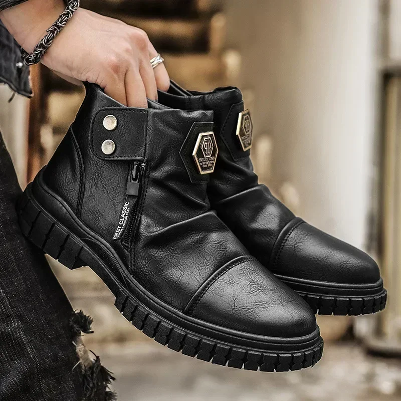 

Mens Fashion Boots Stylish Shoes Men's Fashion Casual Boots for Men Male Leather Western Vintage Black Chelsea Masculino