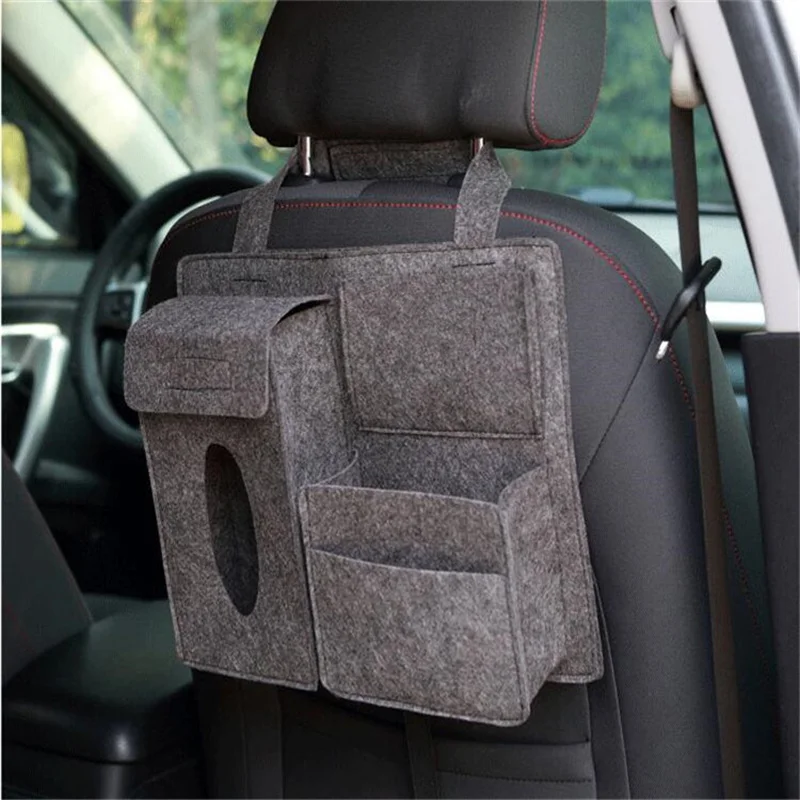 Car Back Seat Storage Bag Organizer Hanging Bag Box Paper Towel Phone Storage Felt Bag Trash Can Organizer Car Accessories