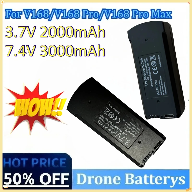 

Newly Upgraded Drone Battery 3.7V/7.4V 2000mAh/3000mAh for V168 Pro/V168/V168 Pro Max Spare Battery Drone Parts Accessories