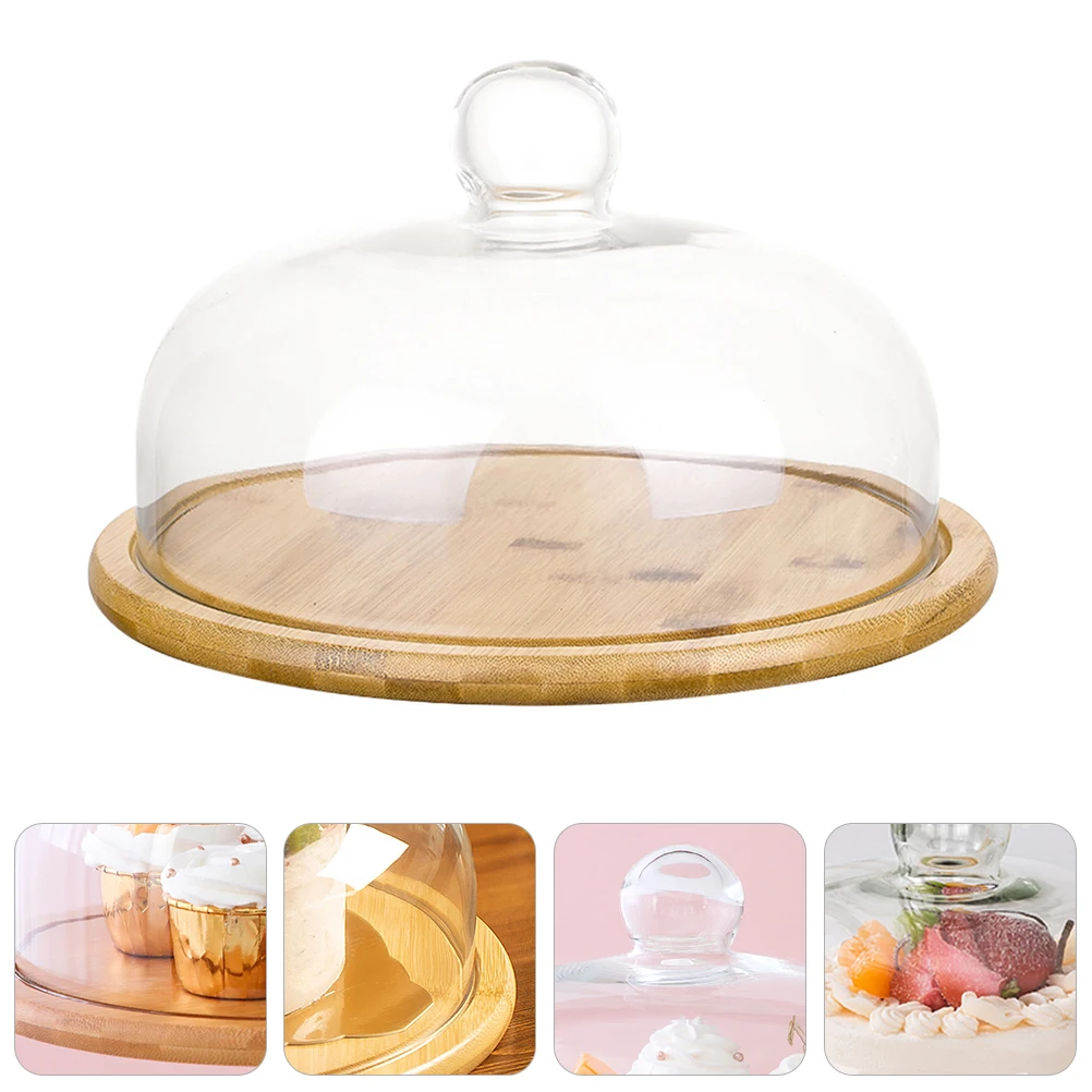 

Cake Display St Dessert Tray Bamboo Glass Cover Food Protector Hygienic Snack Holder Pastry Plate Household Dustproof Flyproof
