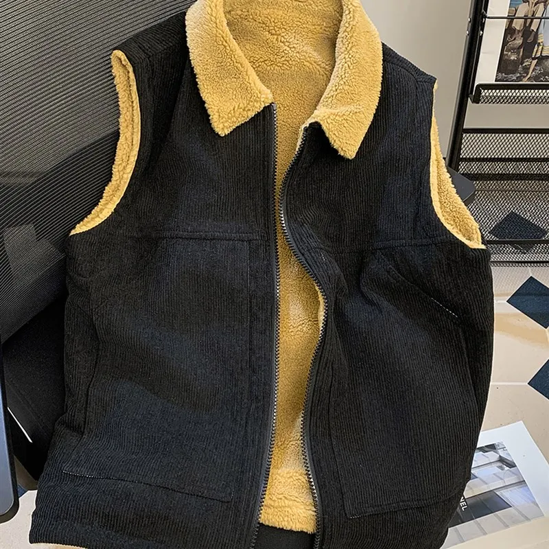 

Мужской вельветовый жилет с двойным использованием, теплый, рабочий, с наплечниками, повседневный, однотонный