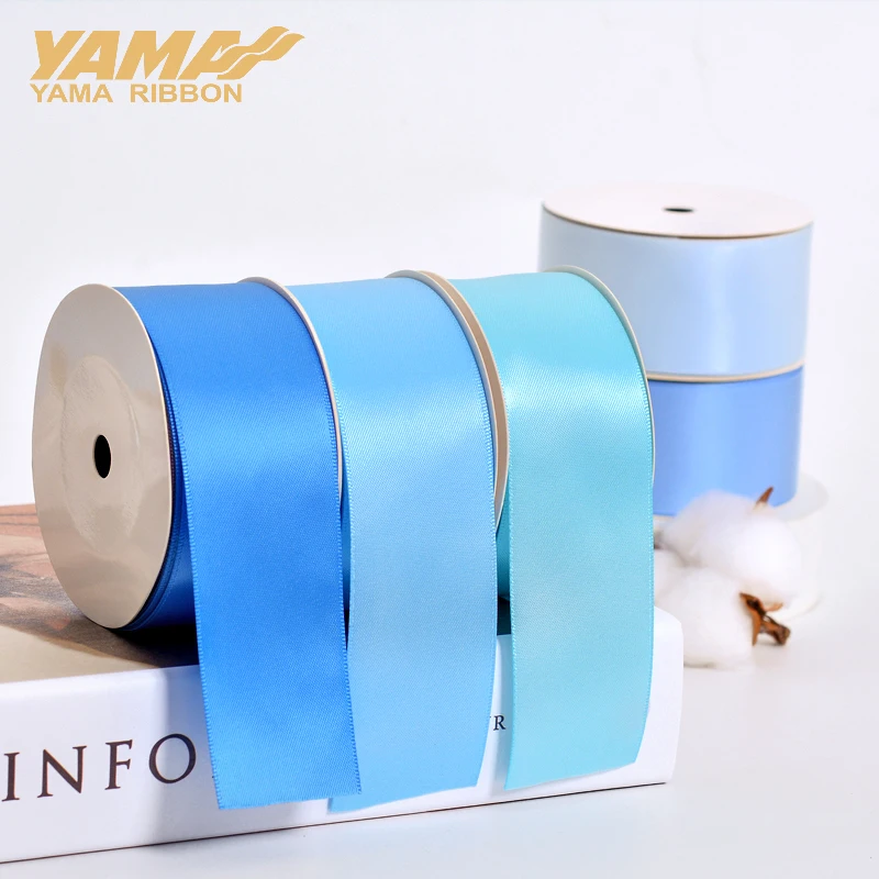 YAMA-Single Face Satin Ribbon, Light Blue Ribbons, Wedding Decoration, DIY for Party, 50mm, 57mm, 63mm, 75mm, 89mm, 100Yards/lot
