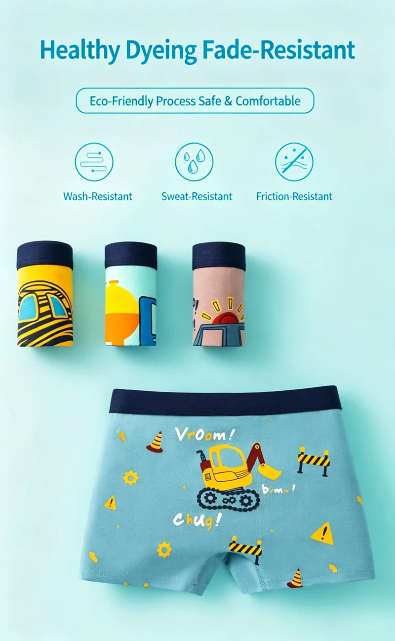 4 Stück Jungen-Unterwäsche Baumwoll-Boxershorts mit Cartoon-Auto-Motiv für Kinder 2-12 Jahre Atmungsaktive Weiche Kinderunterhosen Baby-Jungen-Shorts – Detail 4