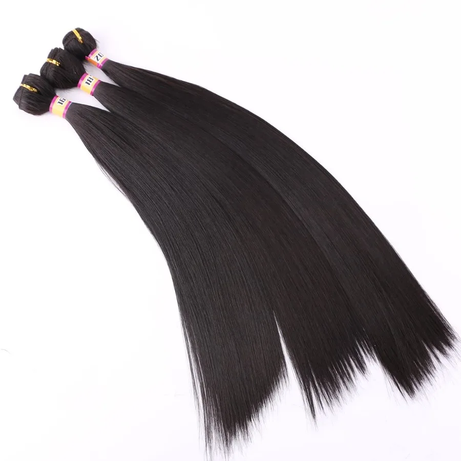 3 حزم شعر صناعي حريري مستقيم نسج ملحقات باللون البني الداكن لتسريحات الشعر ذات المظهر الطبيعي مثالية للارتداء اليومي