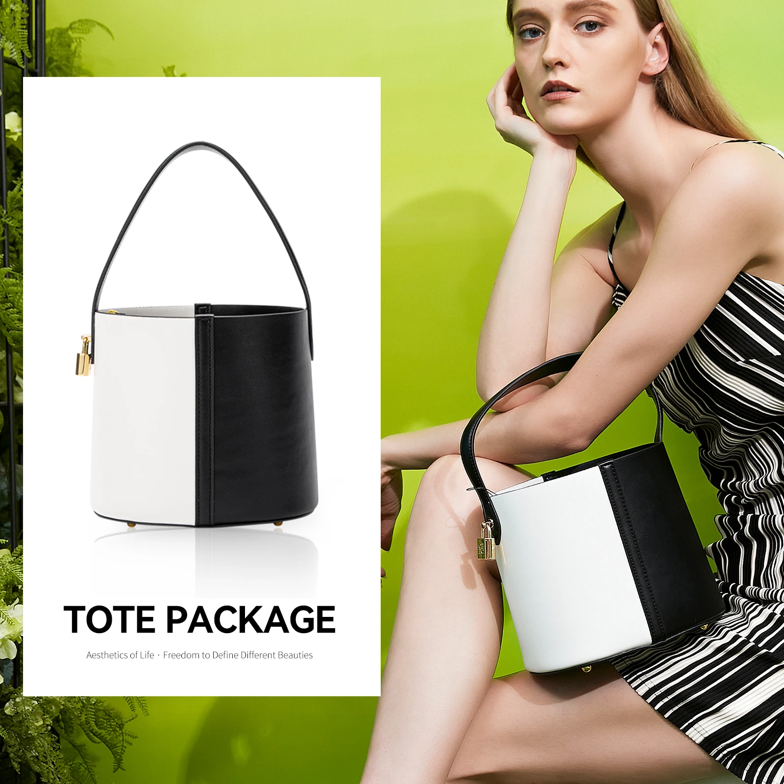 Fashionable Women's Pu Material Banquet Business Office Women's Large Capacity Bucket Bag New 2024 Color Block Handbag