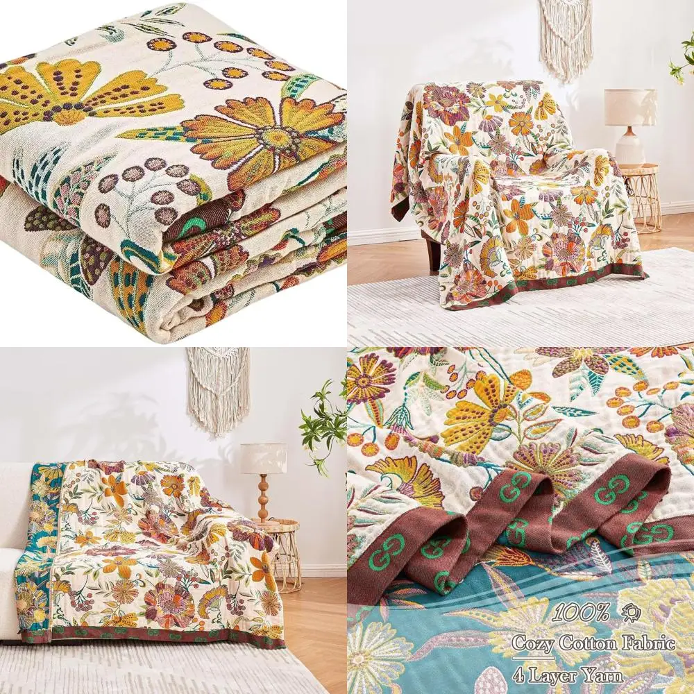 

Хлопковое одеяло в стиле бохо, 80x90, цветочный принт, двустороннее покрывало в деревенском стиле на все сезоны