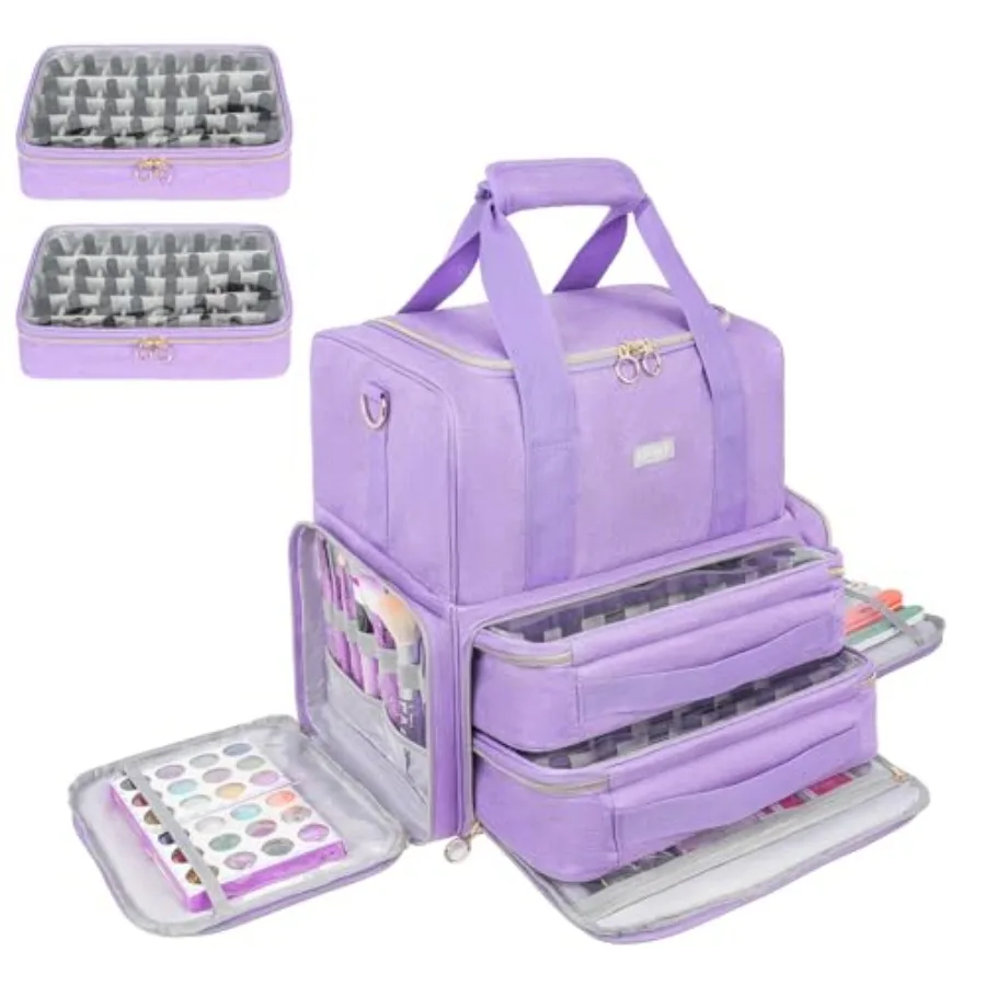 

Nail Polish Organizer Holds 80 Bottles and a Nail LampNail Polish Carrying Case with 2 Removable Bags Nail Organizers and Stora