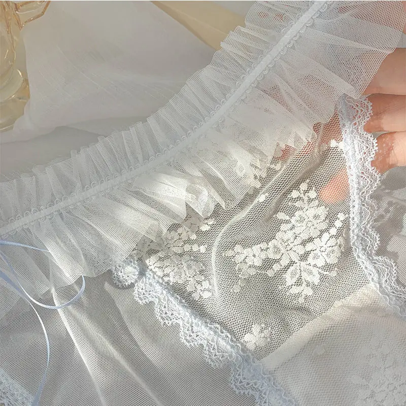 Women Lace Lingerie Transparent Sexy Panties Temptation Low-waist Briefs Ribbon M-XL Pattern Underpants Female Briefs
