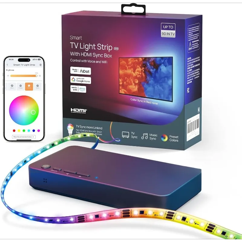 

HDMI 2.0 Sync Box, AI LumiSync Technology ET6 Smart TV Backlights, Supports 4K@60Hz, LED Backlights for 90 inch TVs, for