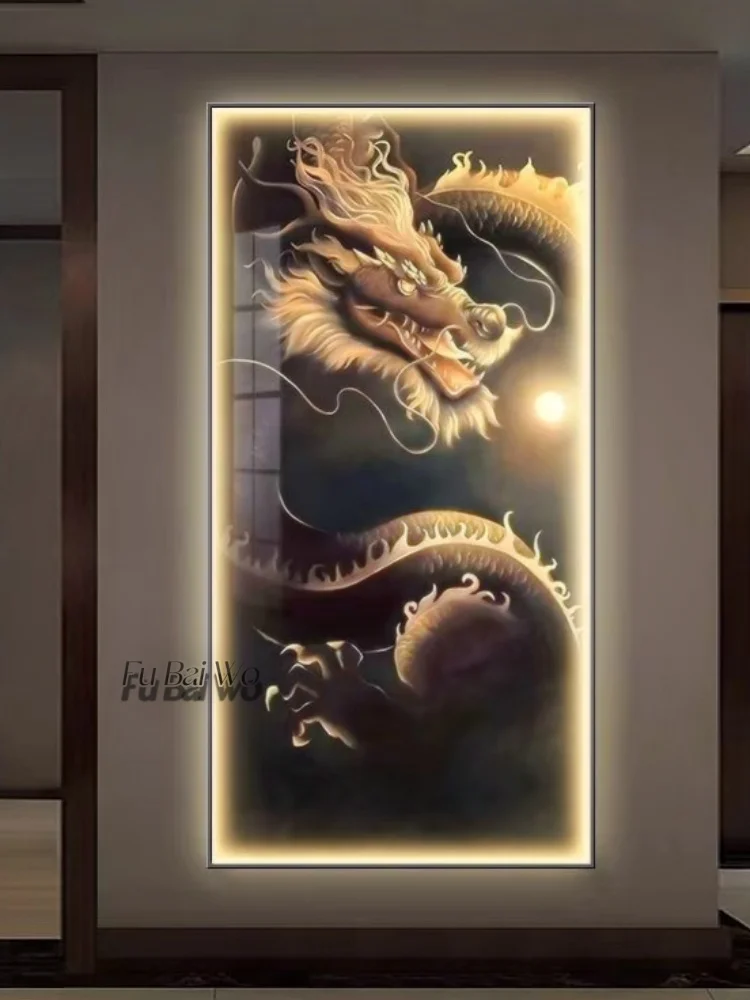 Golden dragon entrance decoration painting, crystal porcelain strip lamp, luminous lamp painting, twelve zodiac animals