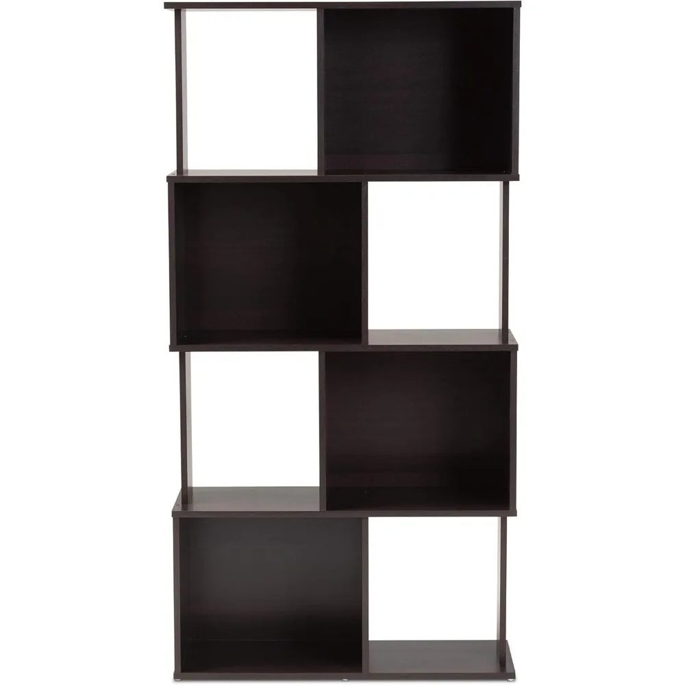 Bibliothèque géométrique contemporaine marron expresso moderne – Solution de rangement élégante pour votre maison