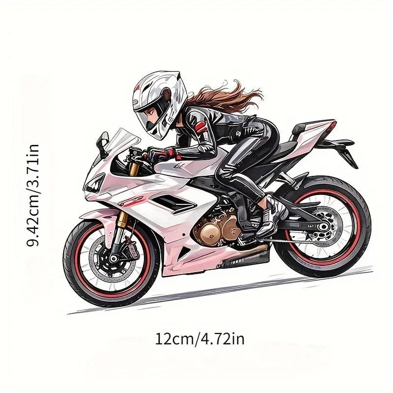 1PC Girl Riding Pink Motorcycle Vinyl Decal, Waterproof Sticker for Water Bottle, Backpack, Bike Frame Decor
