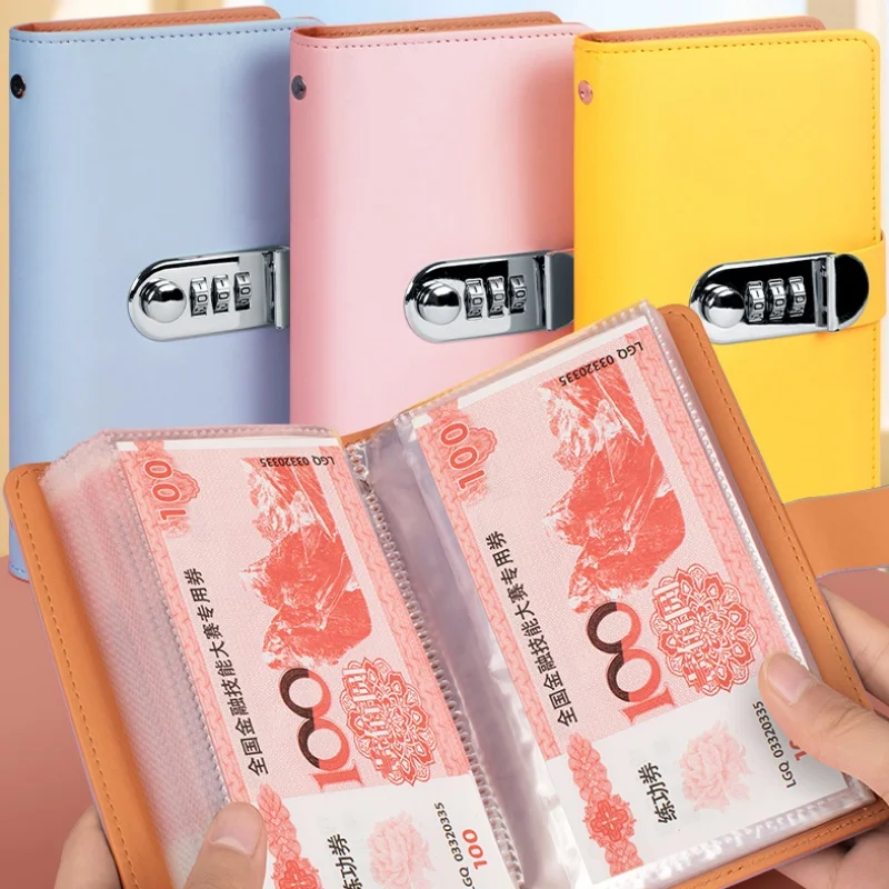 Ahorre dinero 100 sobres ahorro de dinero Challeng PU gran capacidad Mini carpeta desafío de ahorro impermeable con bloqueo de contraseña