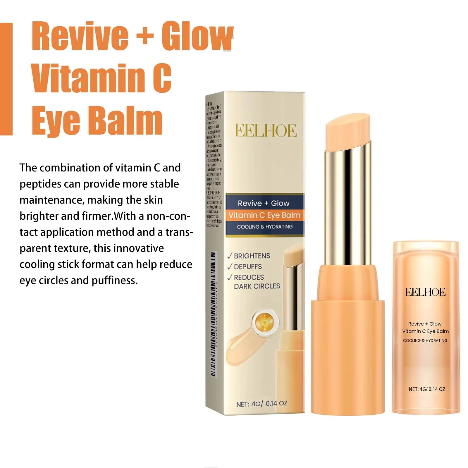 EELHOE Vitamin C Eye Stick Roller - Dark Circle Care Twist-Up Balm, Hydrating Under Eye Treatment Refreshing Portable Skincare