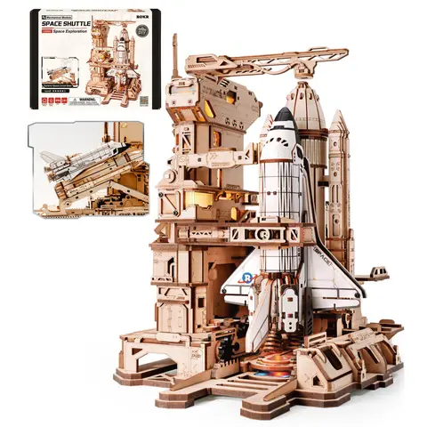 ROKR 3D Wooden Puzzle Space Shuttle Model Building Kit with Launch Simulator DIY Puzzle Toys for Home Decor Gift for Space Enthusiasts