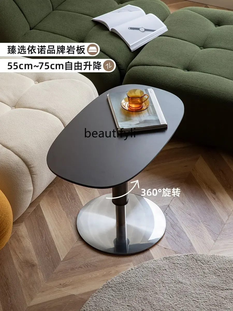 

Lifting coffee table light luxury bedside sofa side rock slab small round table Italian minimalist