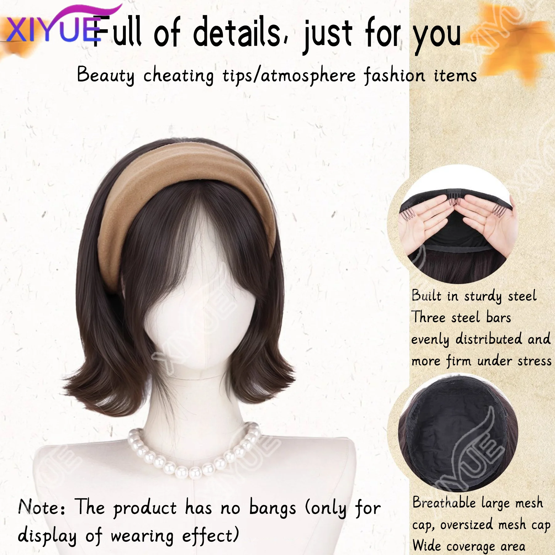 XIYUE رباط شعر نسائي عتيق من القطن الناعم الصلب للفتيات شعر مستعار جميل عقال أغطية رأس نصف رأس للشعر المستعار