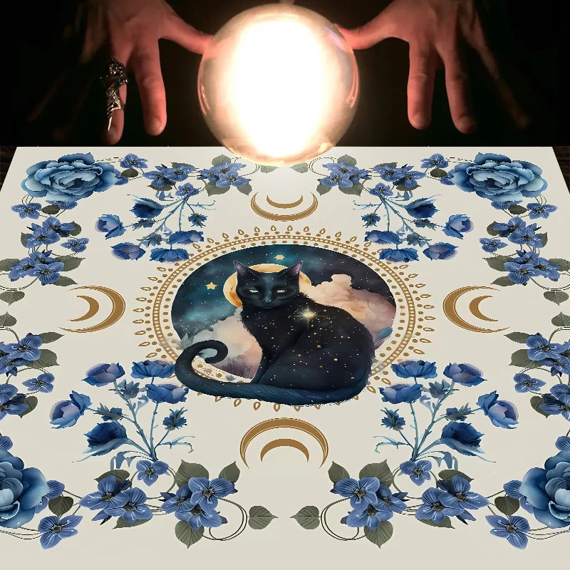 Mystical Cat altare panno Alter Cloth tarocchi diffusione panno tarocchi panno di lettura Botanical Tarot Mat Witch altare Cottage Core Decor