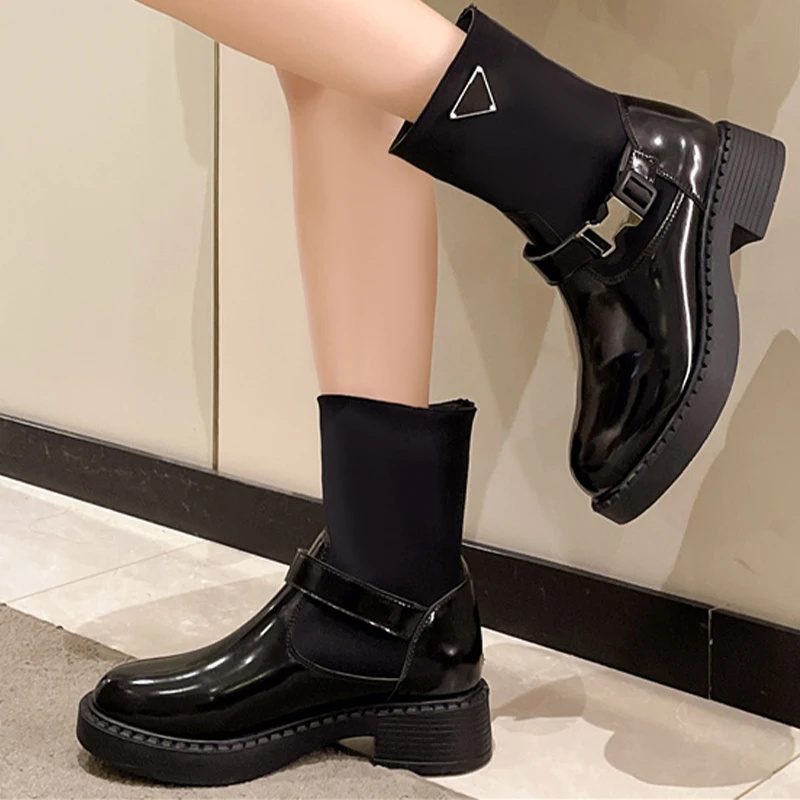 2023 Women Ankle Chelsea Boots Winter Designer New Trend Mid Heels Shoes Chunky Stretch Boots Party Motorcycle Snow Botas Pumps