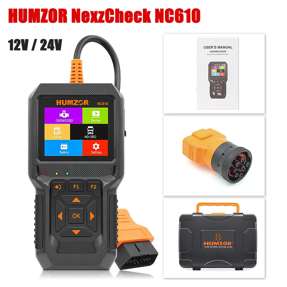 HUMZOR NexzCheck NC610 Code Reader for Diesel and Gasoline Cars 12V/24V OBD 2 Diagnostic Tools for Automotive Scanner for Truck