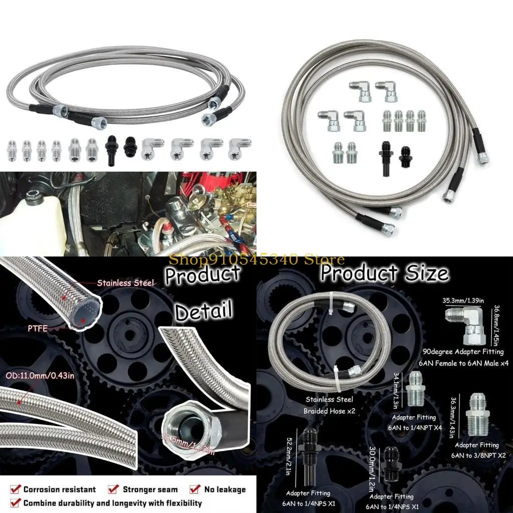 U2JA Braided Transmission Cooler Hose Lines Fitting Compatible for 4L80E TH350 TH400 4L60E 4L80E 700R4 200-4R TR6060 4R70W C5