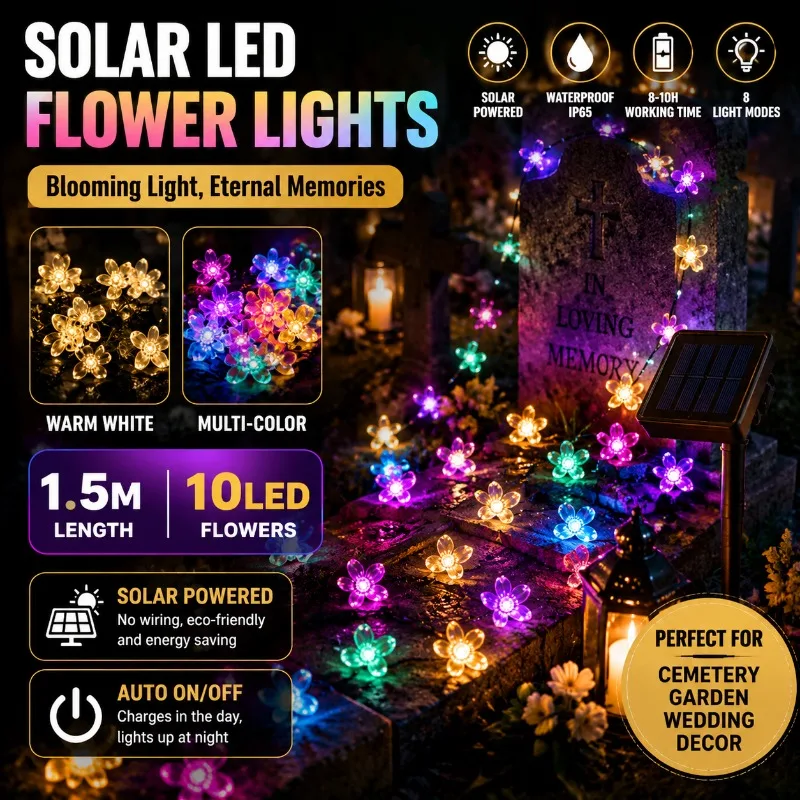 Outdoor Solar LED Cherry Blossom String Lights Garden Landscape Camping Lawn Wedding Birthday Party Decoration