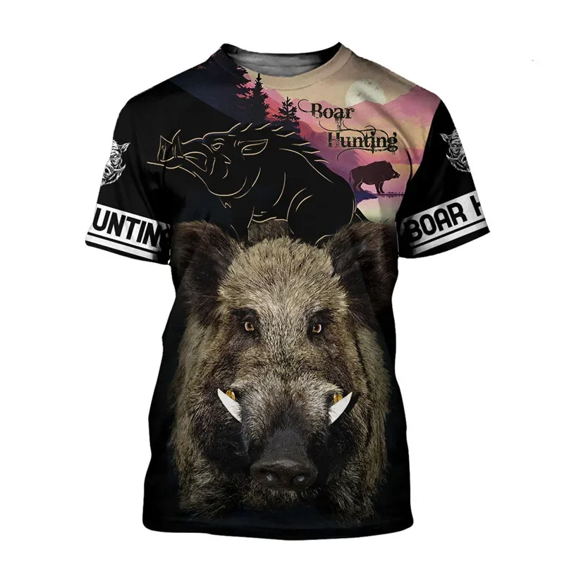 Fashion summer T-shirt hunting wild boar 3D full printing casual T-shirt unisex Harajuku street sports short-sleeved T-shirt