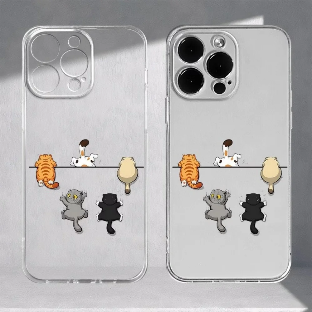 Five Cute Cat Pattern Phone Case For iPhone 11 12 13 14 15 16 17 Por Xs Max Mini 8 7 Plus 16e 17e  Air Clear TPU NonSlip Cover