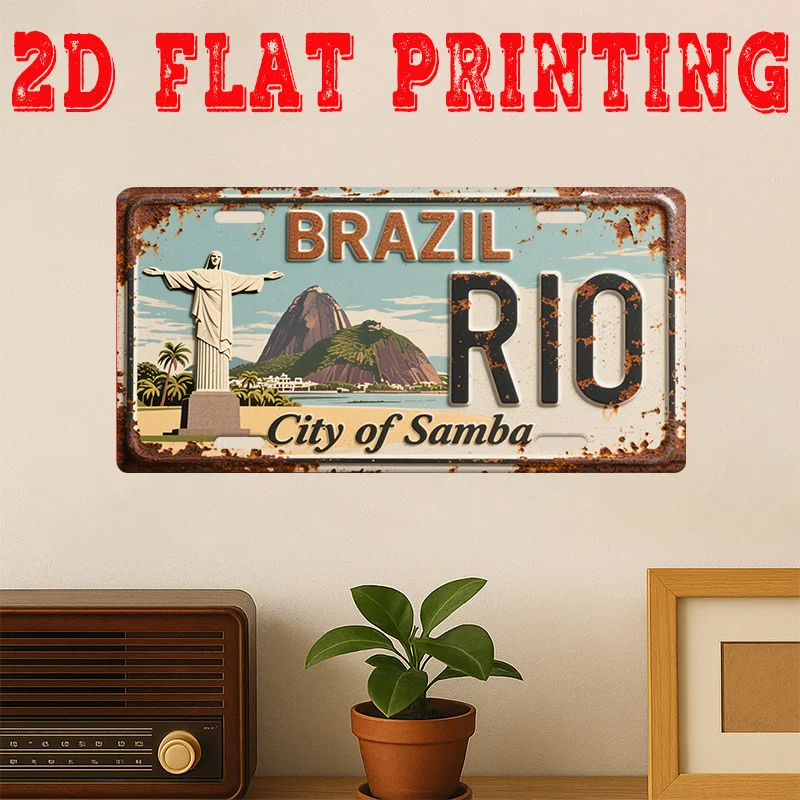 2d plano, 1pc vintage rio de janeiro brasil metal estanho sinal-chisto o redentor & copacabana praia arte da parede, texto br/pt português,