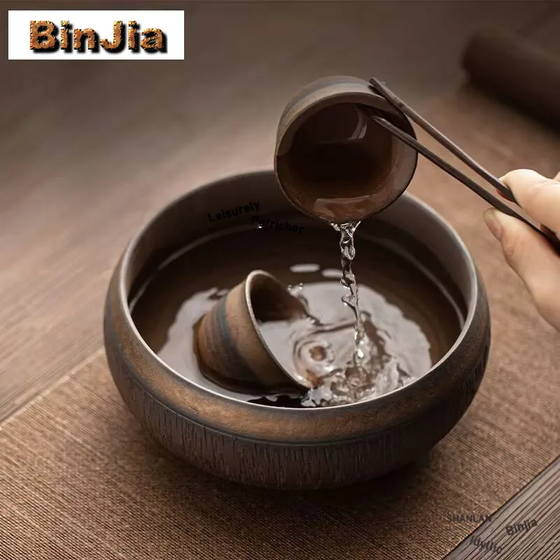 950ml Ancient Gilt Iron Glaze Jianshui Jumping Knife Pattern Tea Wash Residue Bucket Household Chaxi Cha Accessories Craft Gift