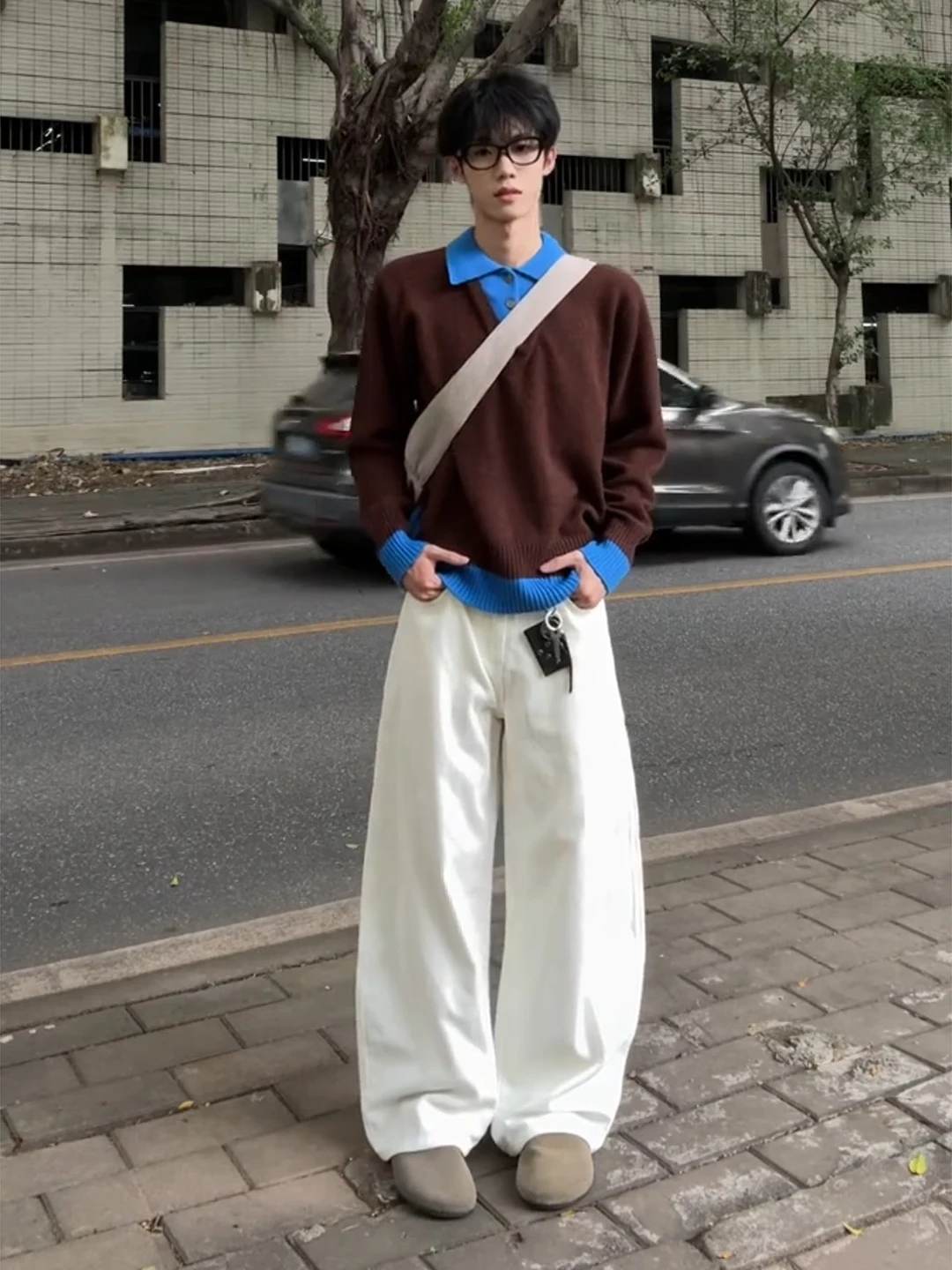 

Cleanfit White Knife Men's Denim Jeans Loose Wide Leg Pants High Street Sle Fall Winter Faion Straight Cut Trousers