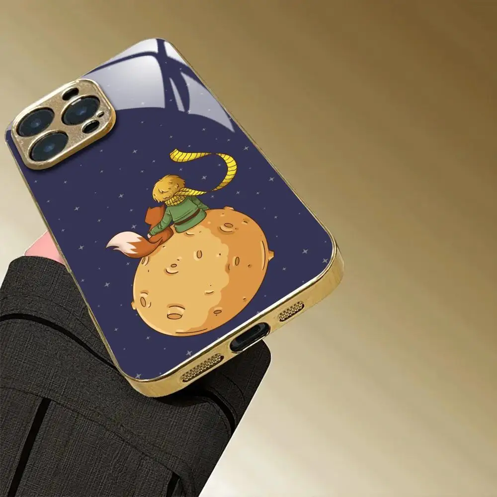 INS Mirror Rose Little Prince Phone Case For iphone 17 AIR 16 15 14 13 12 Pro Plus Max gold Electroplated glass Case view 4