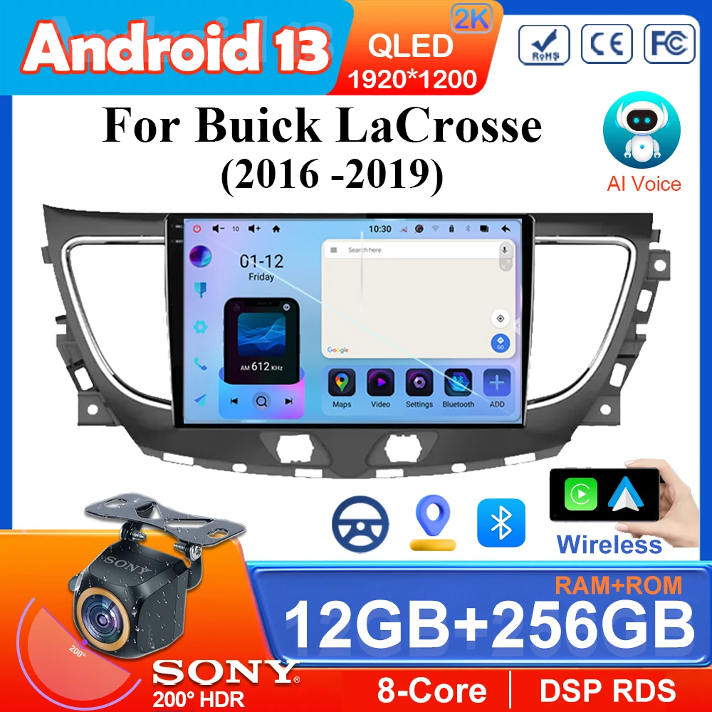 Car Android 13 Radio Stereo Wireless Carplay For Buick LaCrosse 2016 2017 2018 2019 5G Wifi Multimedia Player GPS Navigation HDR