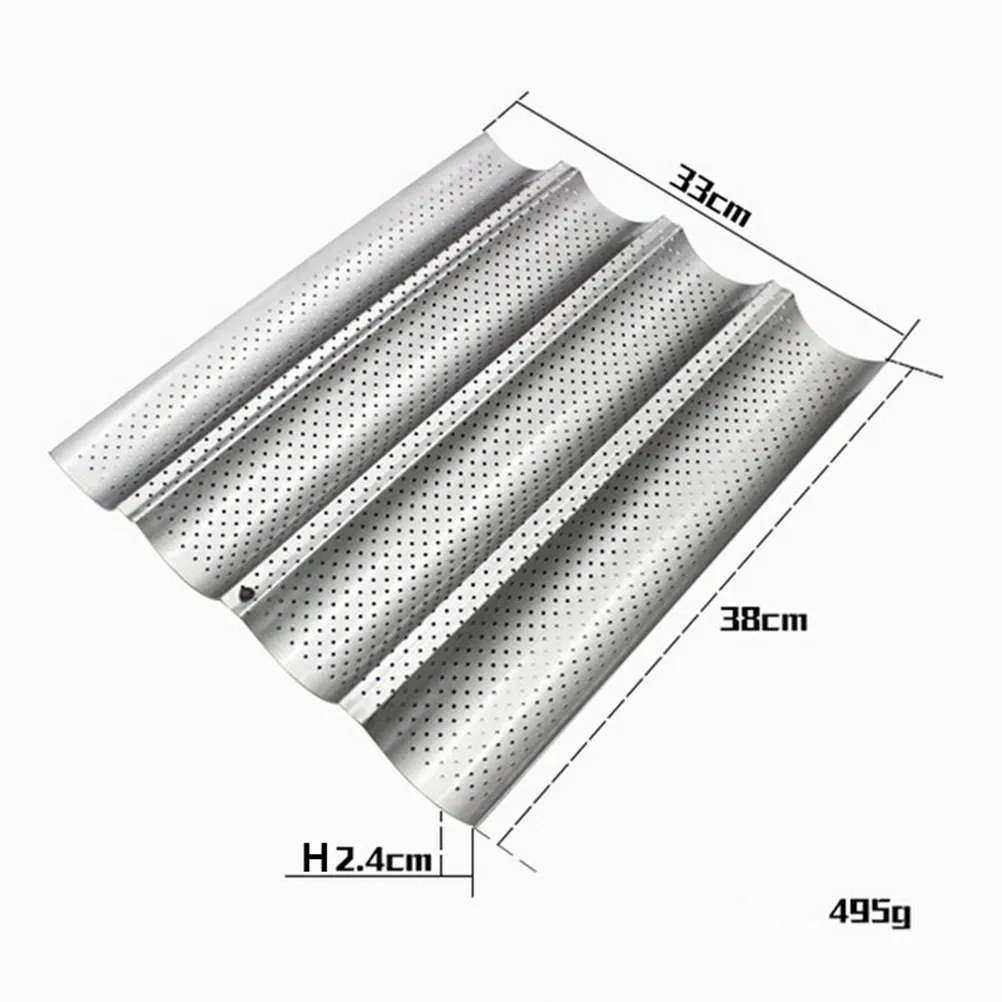 2Pcs Baking Tray Stainless Steel Nonstick Bread Mold 4 Slots Waved Baking Mould Kitchen Tool Home Restaurant Use Size L Silver