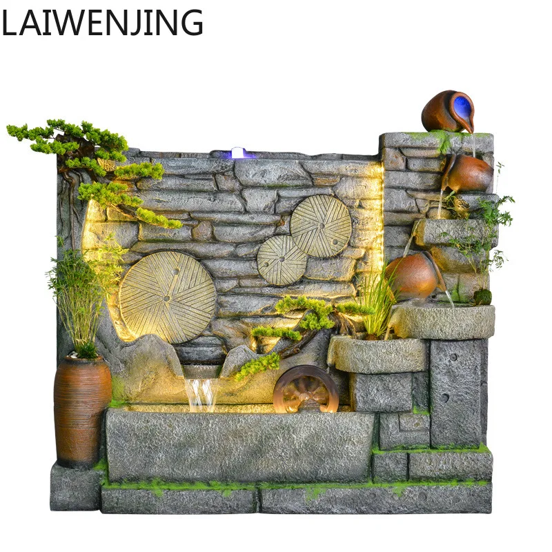 

HLZ Water Curtain Wall Flowing Water Screen Entrance Fake Mountain Fountain Feng Shui Wheel Ornament