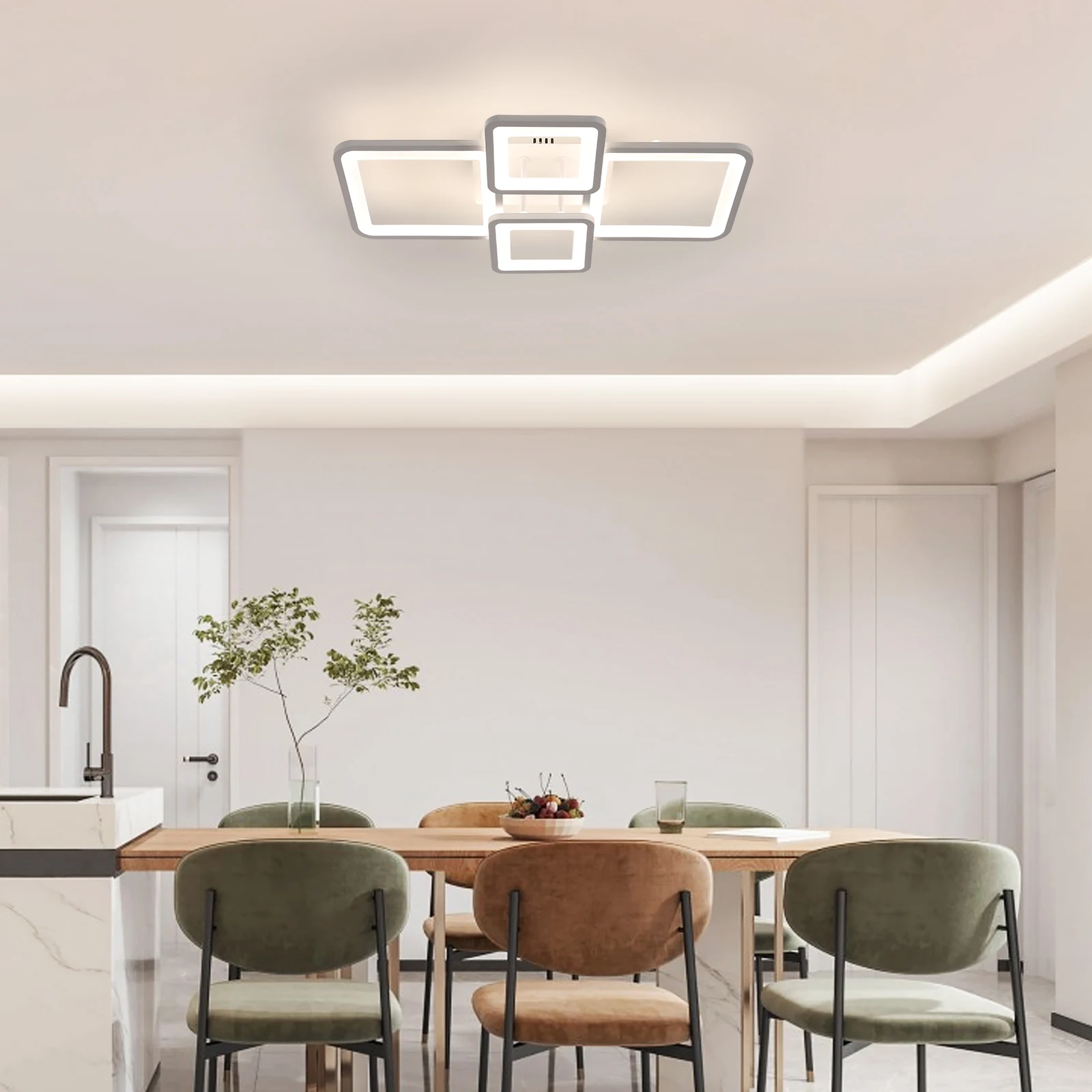 Lampada da soffitto a LED con design quadrato bianco, dimmerabile e con telecomando, 54W, 6000LM, ideale per sale da pranzo e camere da letto [classe energetica E].