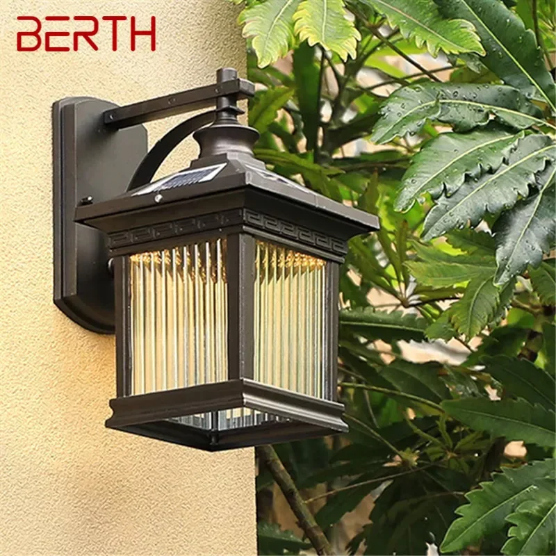 BERTH Solar Wall Light Fixture Outdoor Modern LED Waterproof Patio Lighting For Porch Balcony Courtyard Villa Aisle