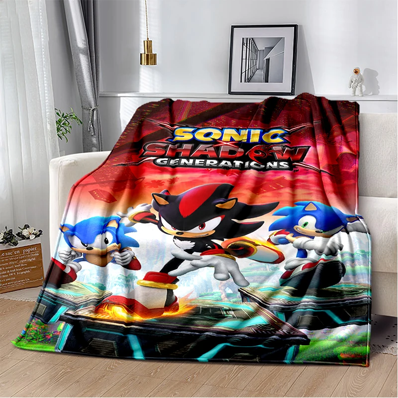 Modische S-Sonic Cartoon-Spiel-Flanelldecke, weiche, warme Decke für Schlafzimmer, Wohnzimmer, Bett, Reisen, Camping, Picknick, Kindergeschenk
