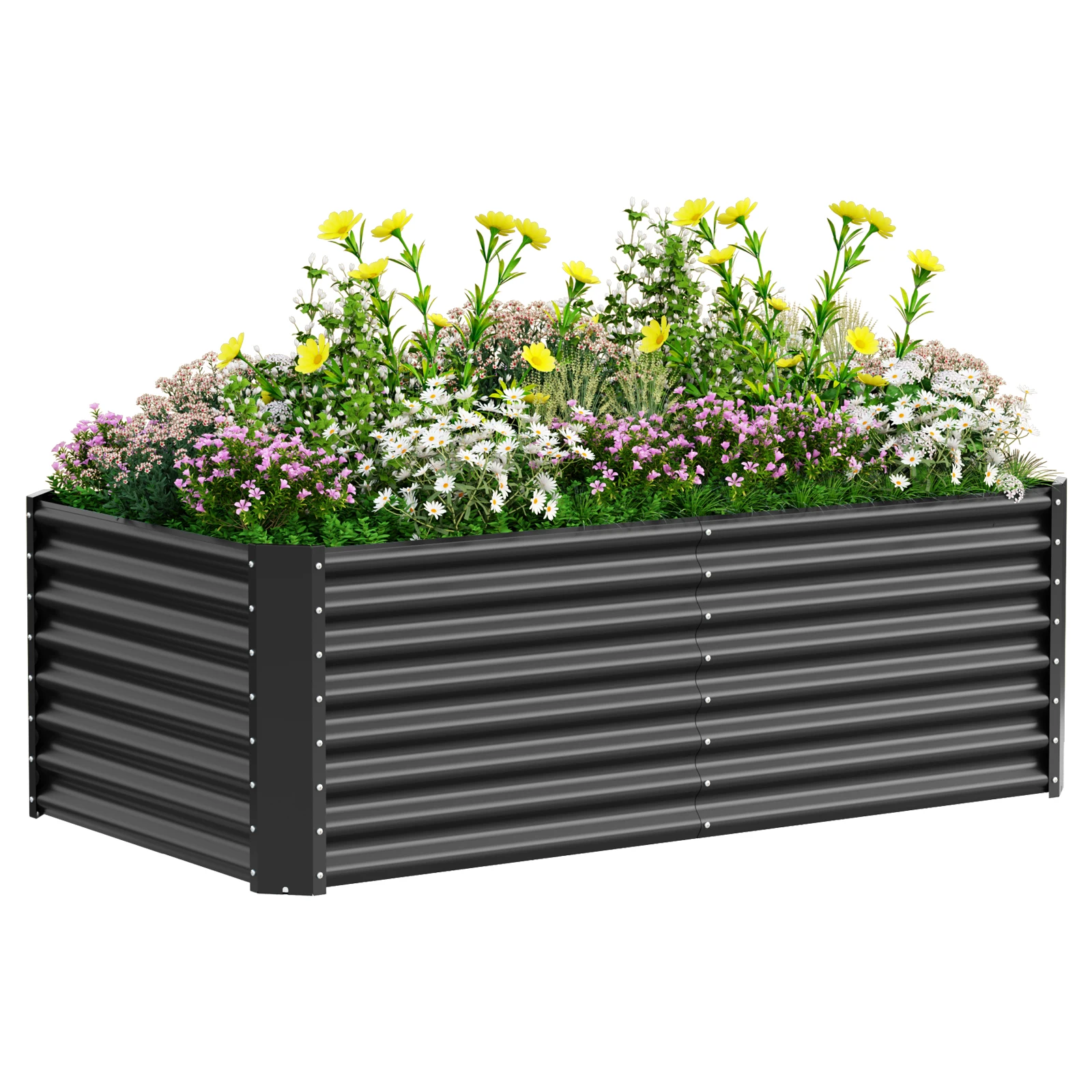 VELPAX 122 x 61 x 61 cm Metalen verhoogd bloembed, plantenbak voor tuin, verhoogd groentebed, bloemen, vetplanten, kruiden, bloembed en plantenbak, zwart